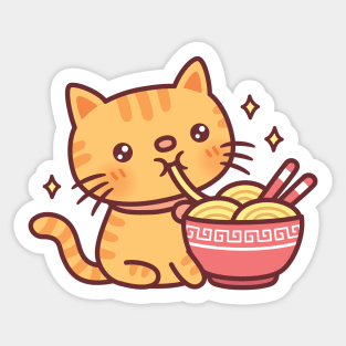 Cute Orange Tabby Cat Slurping Noodles Sticker